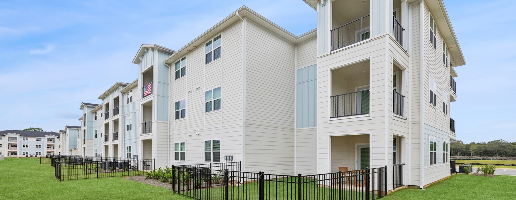 a row of white buildings